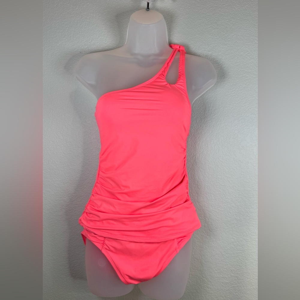 La Blanca Vibrant Pink Ruched One-Shoulder Two-Piece Tankini Size 6